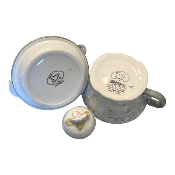 Tracy Porter Georgette TEA FOR ONE Ceramic Cup + Teapot & Lid Pink Gray + Tag - Picture 8 of 10